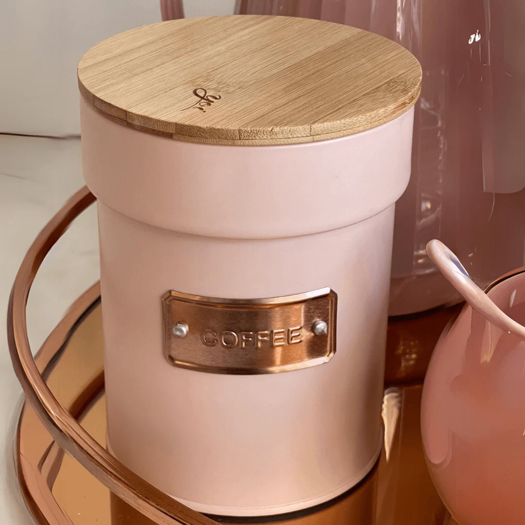 Lata Porta Condimentos Café Rosa e Rose Gold Matte Coffee 1 Litro 14,5cm x 11,2cm - Image 3