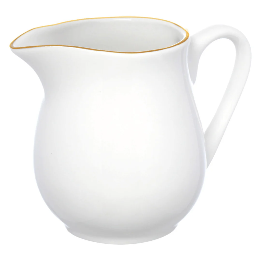 Leiteira Royal Porcelana Branca e Borda Dourada 300ml
