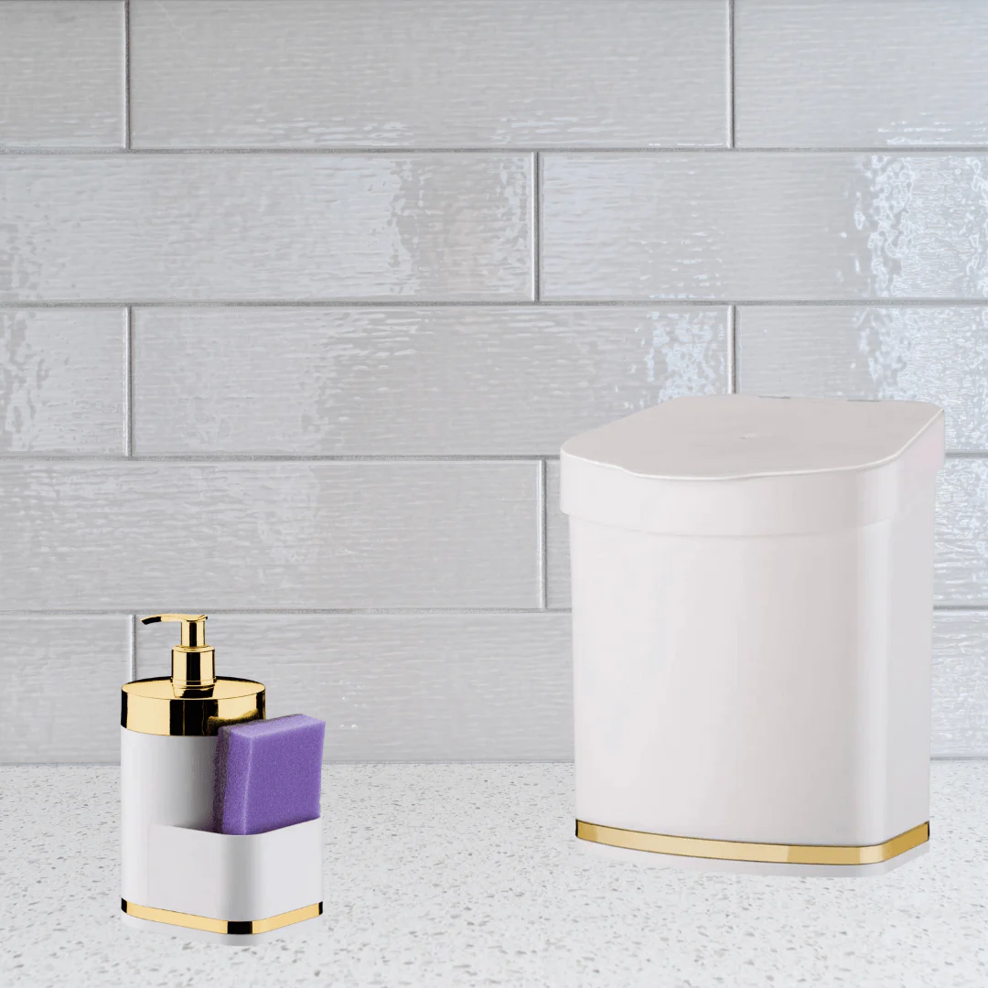 Lixeira 2,5 Litros Branco e Dourado - Image 2