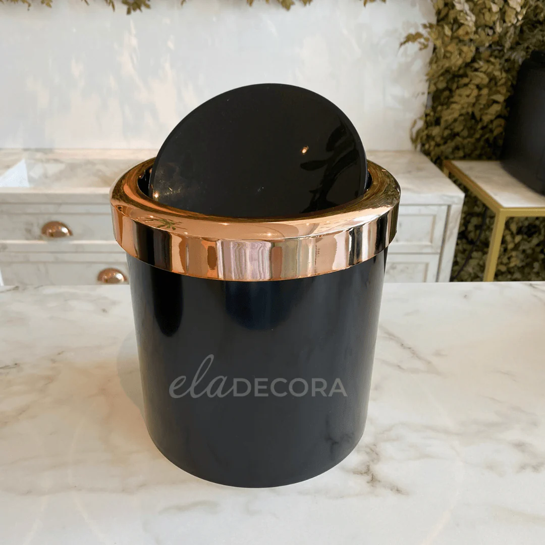 Lixeira Basculante 5 Litros Preta com Rose Gold - Image 2