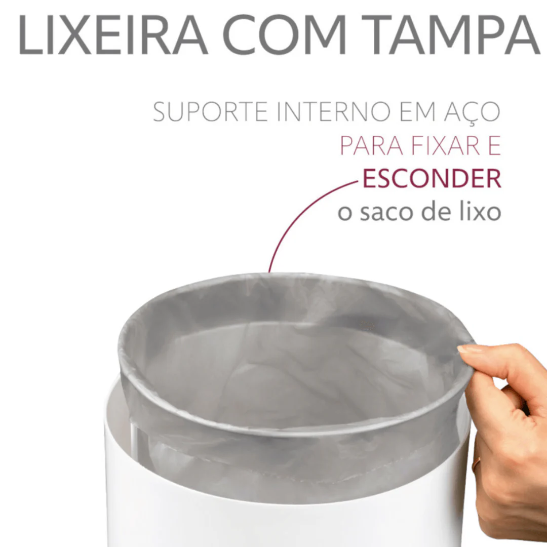 Lixeira Basculante 8 Litros Branca com Cromado - Image 2