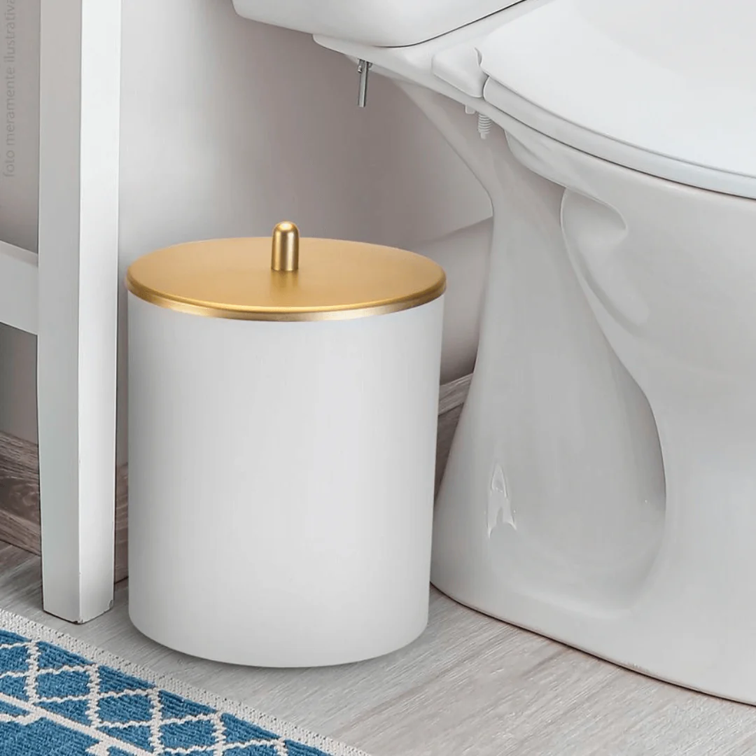 Lixeira Branca com Tampa Dourado Fosco 5 Litros