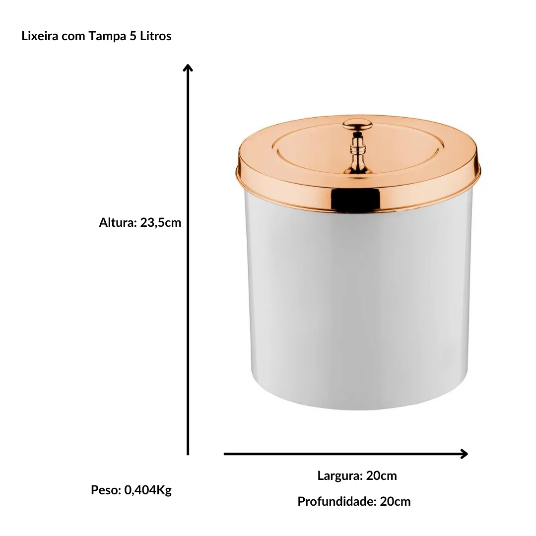 Lixeira Branca com Tampa Rose Gold 5 Litros - Image 6