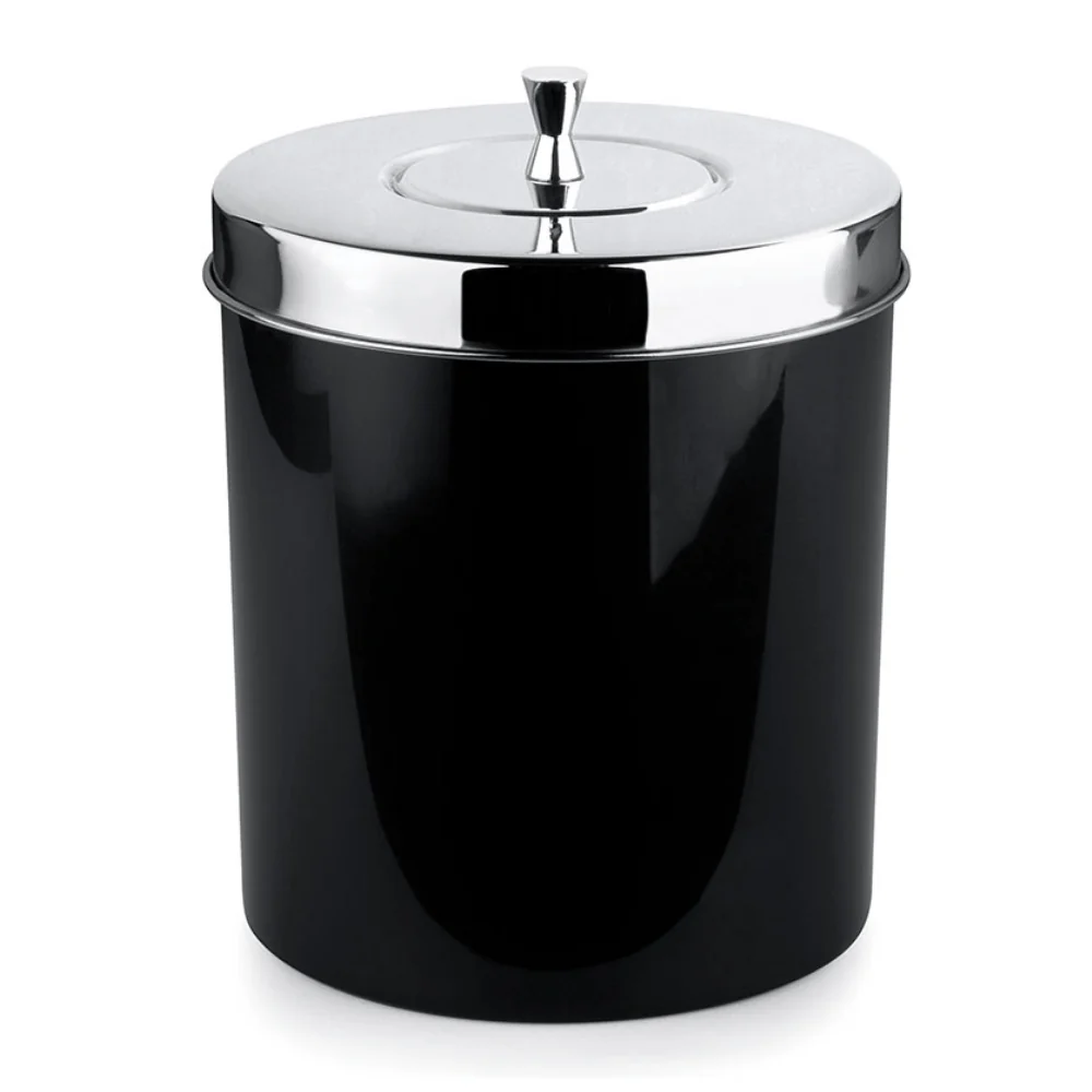 Lixeira com Aro Preta com Tampa Inox Cromada - 5 Litros