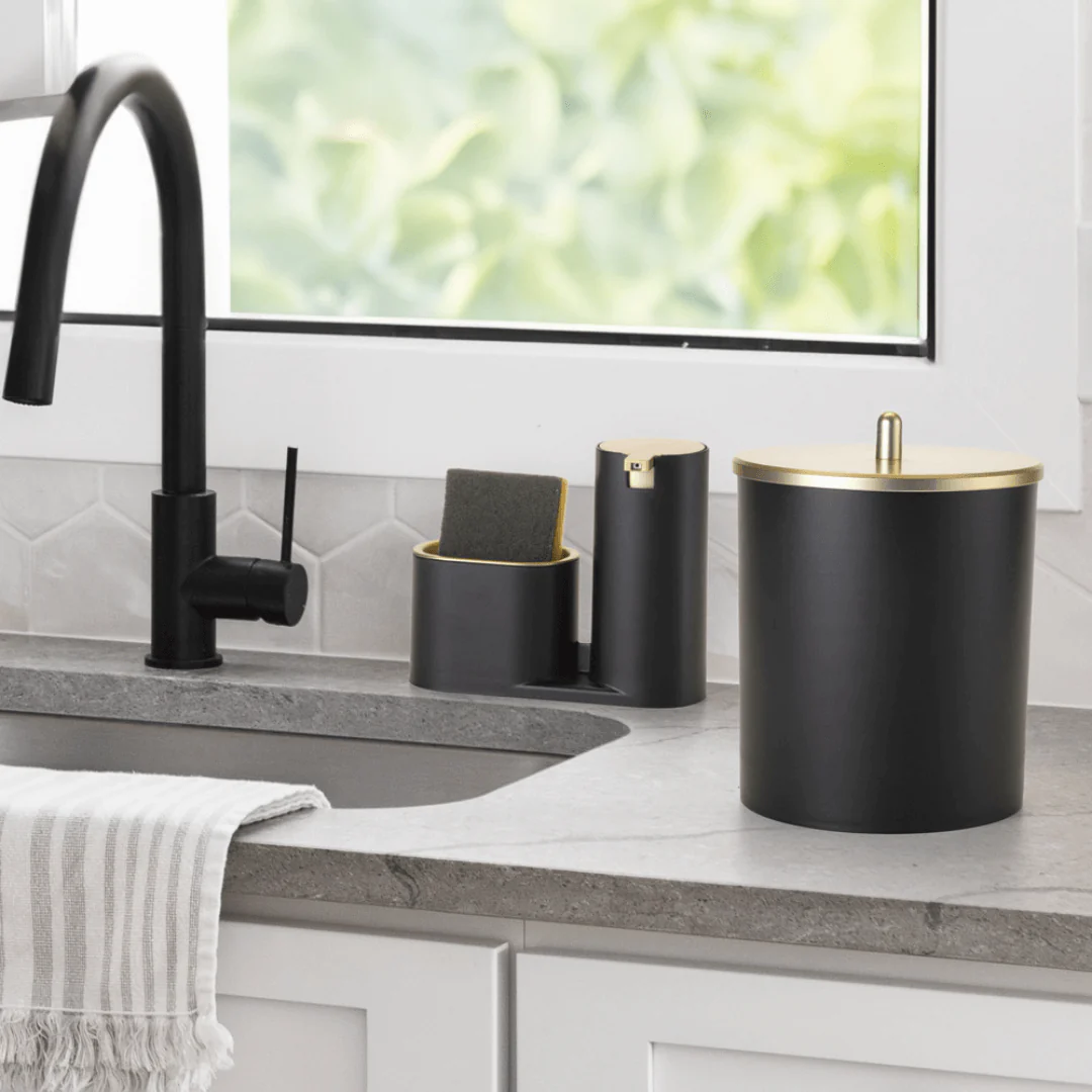 Lixeira Com Tampa 5 Litros Preto Com Dourado Fosco - Image 2