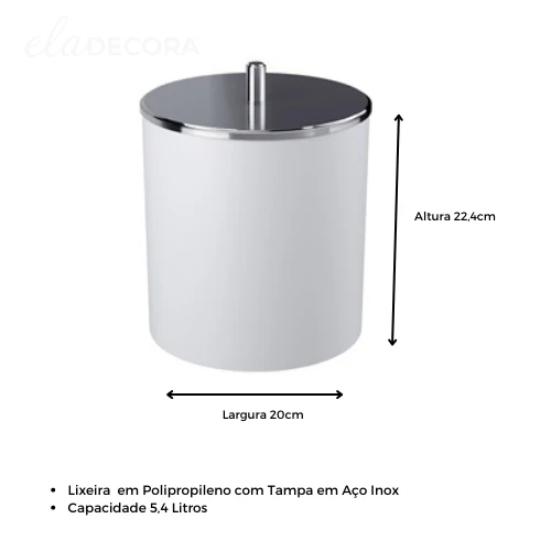 Lixeira Com Tampa Inox 19,5 x 20 x 22,4 cm 5,4 L - Branca - Image 2