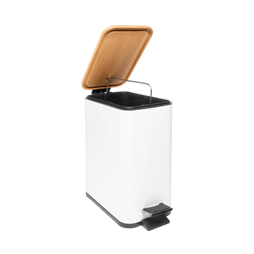 Lixeira Quadrada com Pedal de Metal e Tampa de Bambu Branca 5 L - Image 3