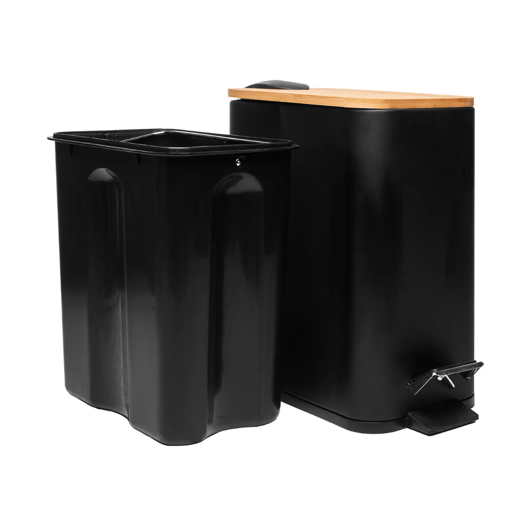 Lixeira Quadrada com Pedal de Metal e Tampa de Bambu Preta 5 L - Image 4