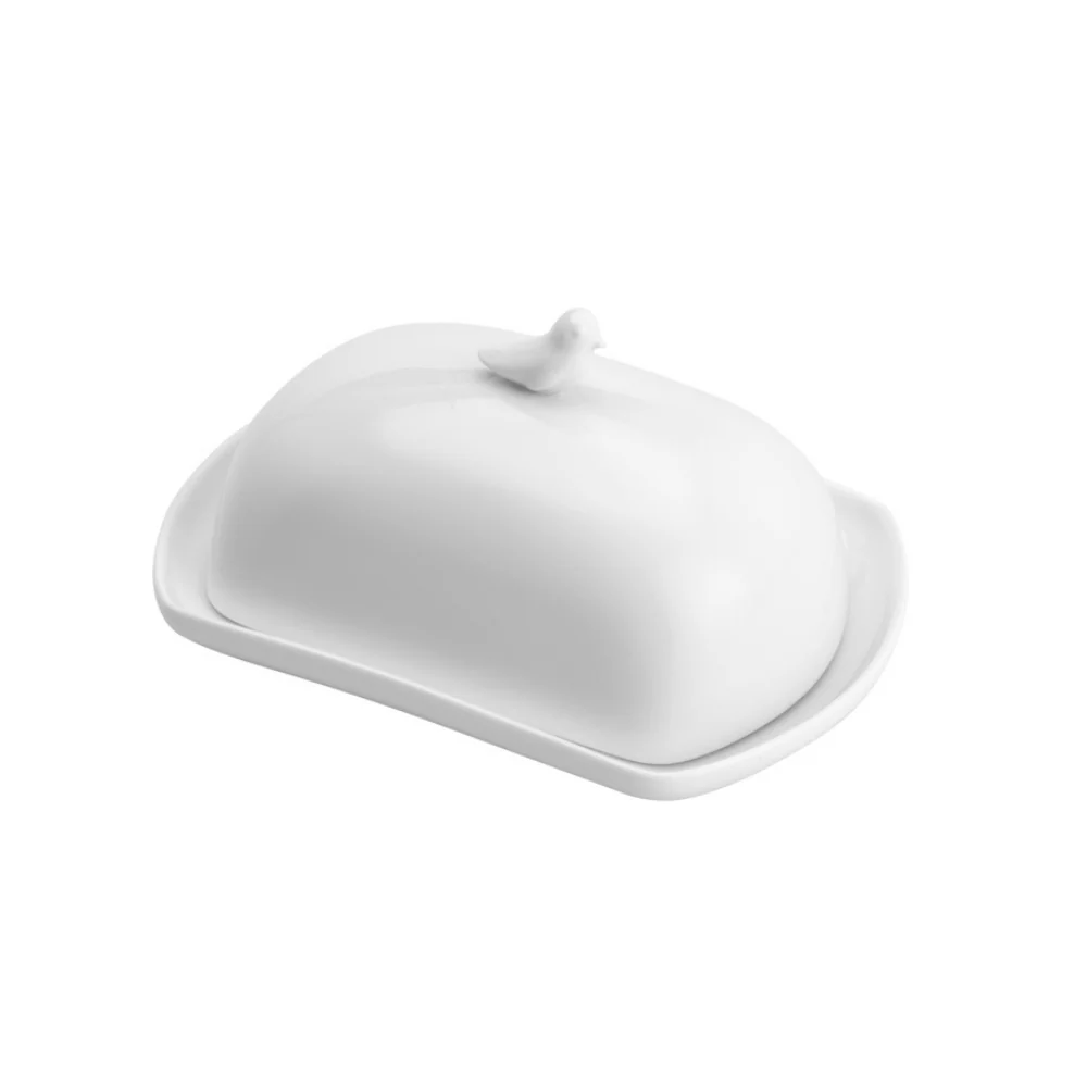Manteigueira de Porcelana Birds Branco - 16 cm