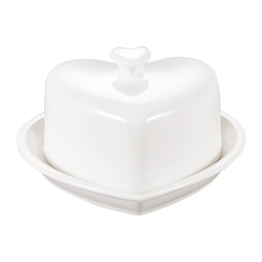Manteigueira de Porcelana Heart Coração Branca 14cm