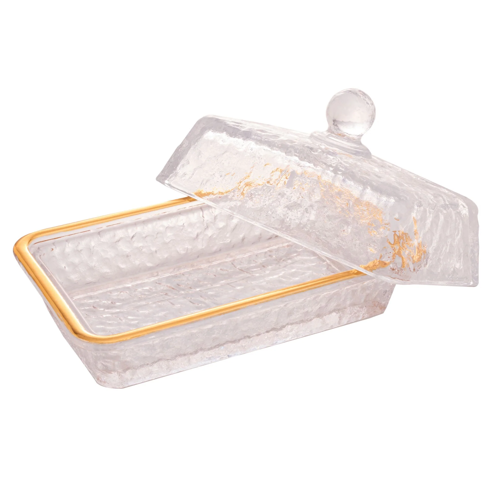 Manteigueira Petra Cristal Ecológico e Fio de Ouro com Tampa 17cm - Image 14