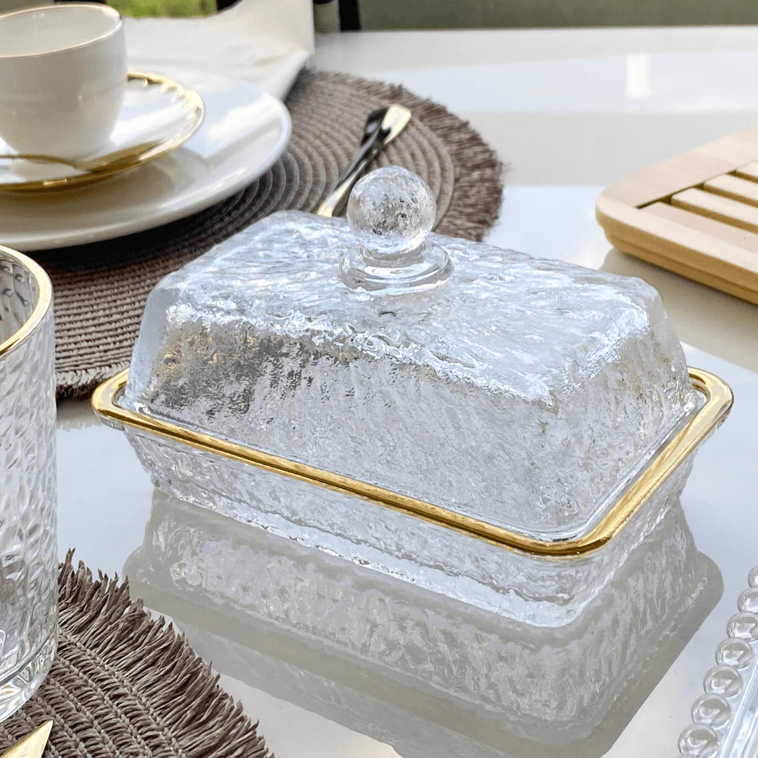 Manteigueira Petra Cristal Ecológico e Fio de Ouro com Tampa 17cm - Image 3