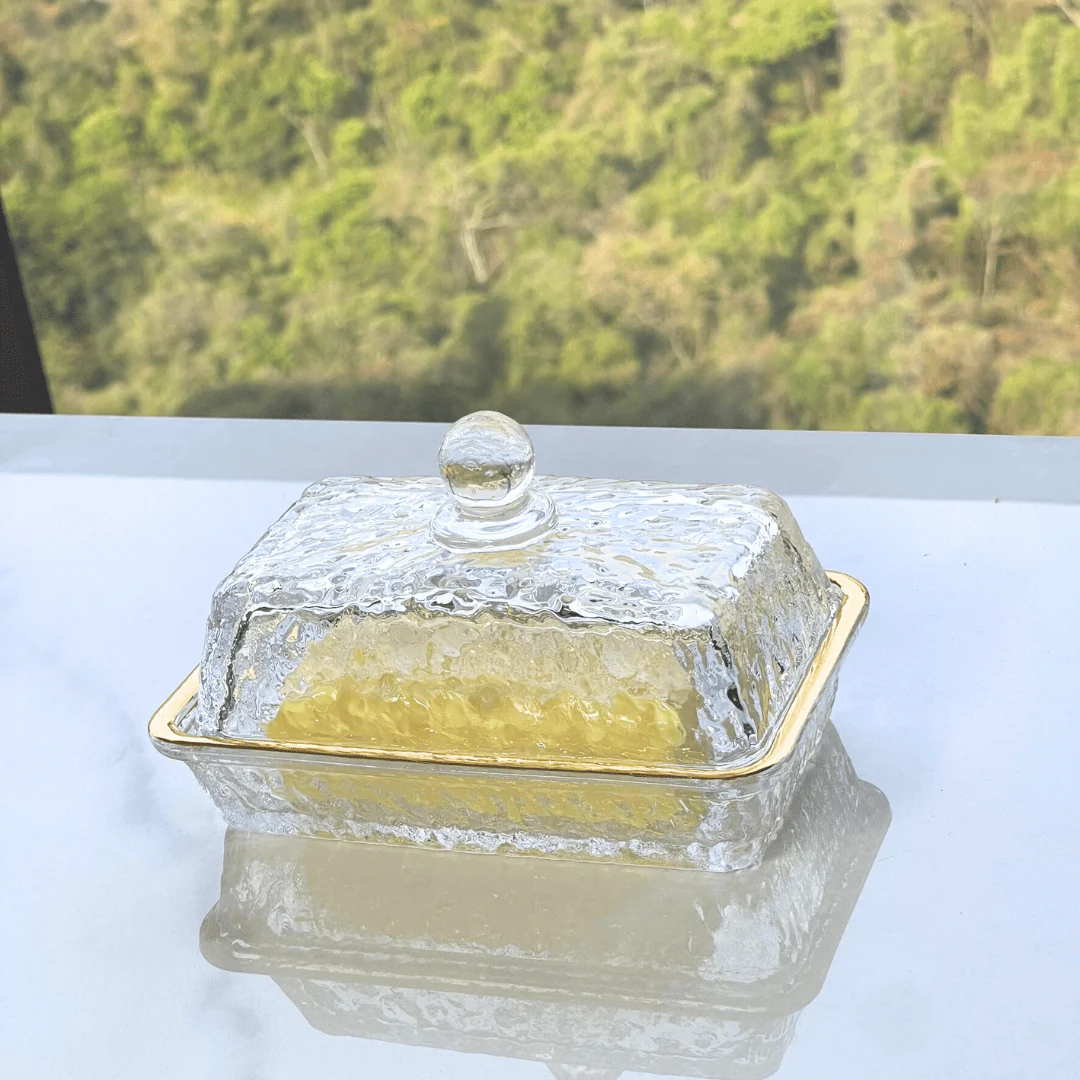 Manteigueira Petra Cristal Ecológico e Fio de Ouro com Tampa 17cm - Image 6