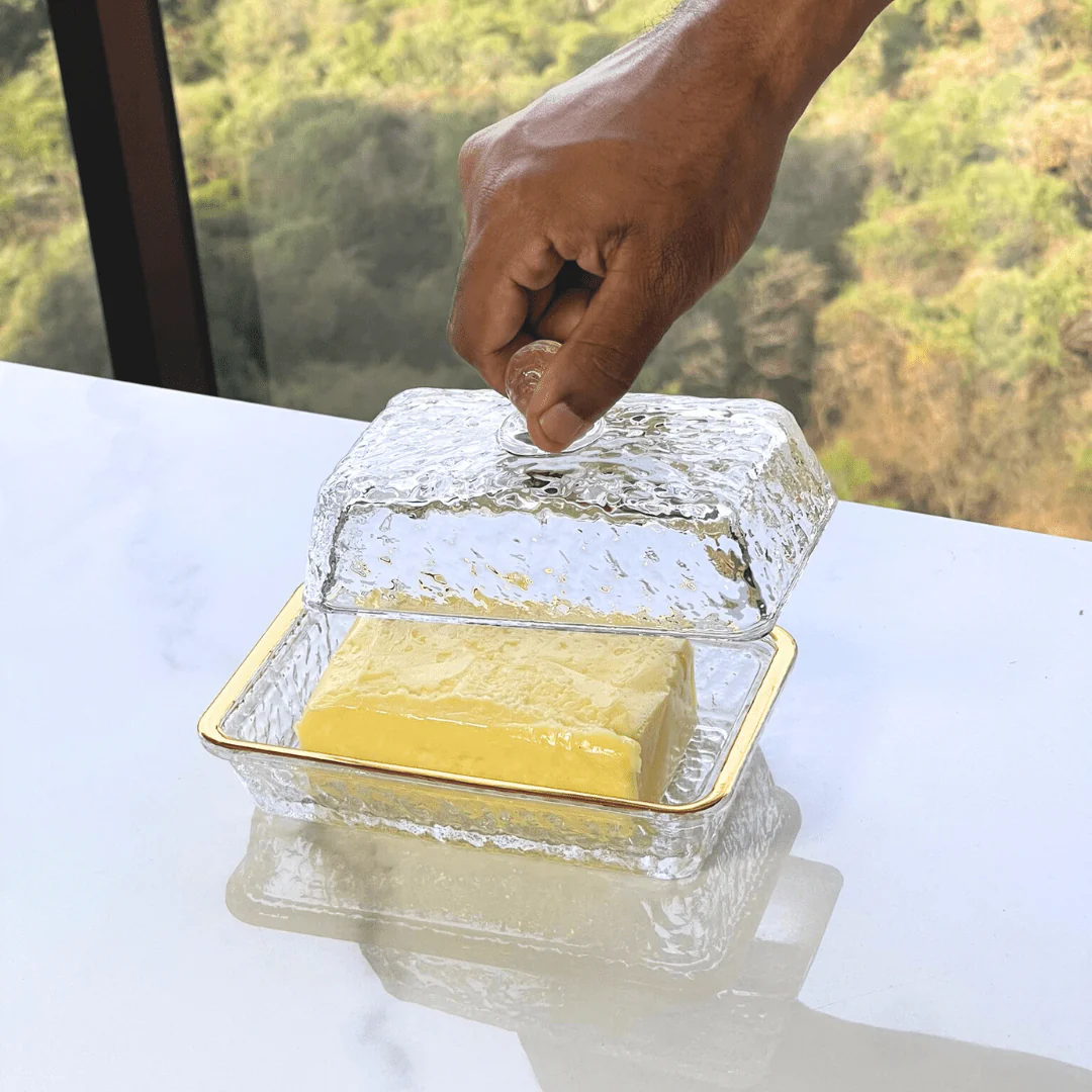 Manteigueira Petra Cristal Ecológico e Fio de Ouro com Tampa 17cm - Image 7