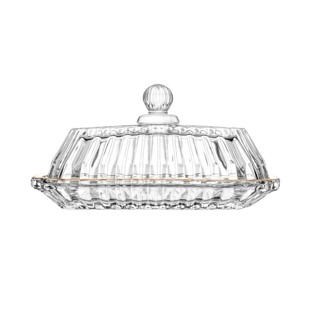 Manteigueira Retangular Imperatriz Tampa em Cristal Fio de Ouro 15,5cm - Image 7