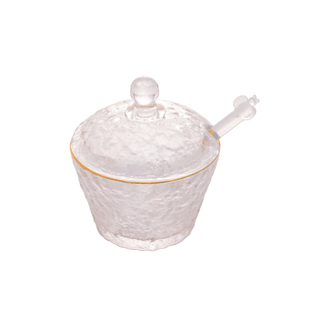 Meleira de Cristal Martelado com Colher e Tampa com Fio de Ouro Petra - Image 11