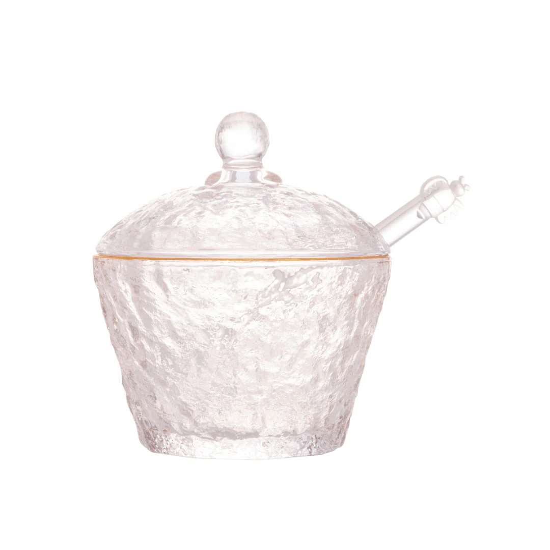 Meleira de Cristal Martelado com Colher e Tampa com Fio de Ouro Petra - Image 12