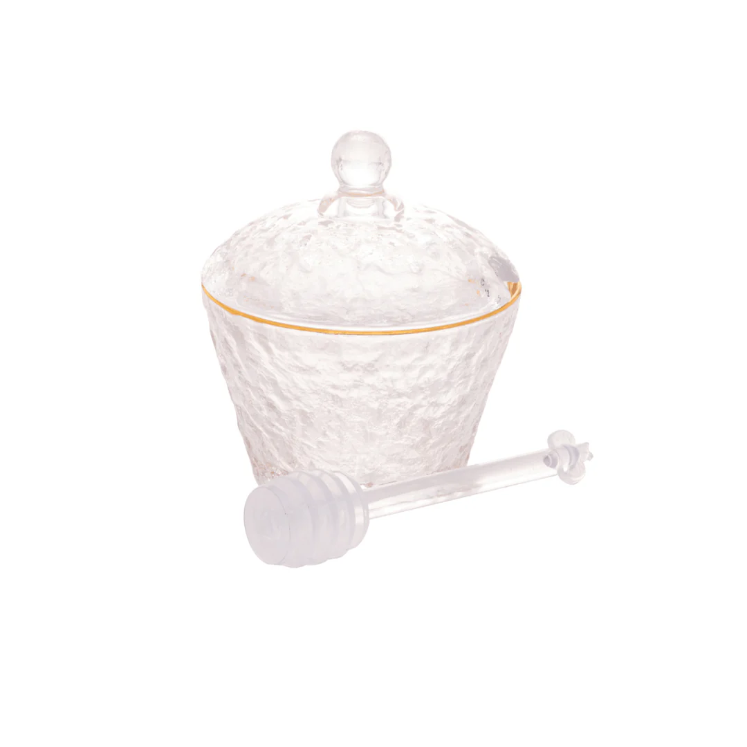 Meleira de Cristal Martelado com Colher e Tampa com Fio de Ouro Petra - Image 13