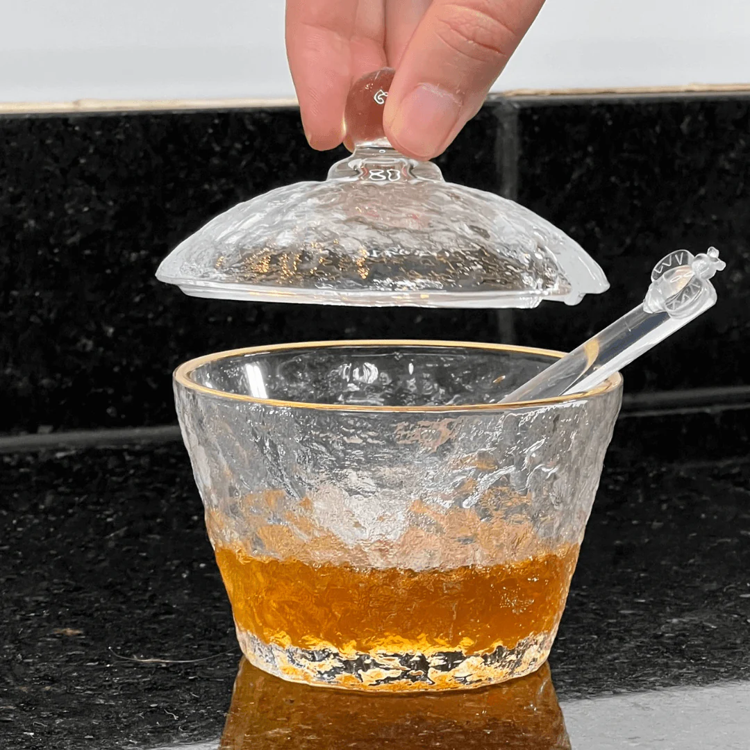 Meleira de Cristal Martelado com Colher e Tampa com Fio de Ouro Petra - Image 3