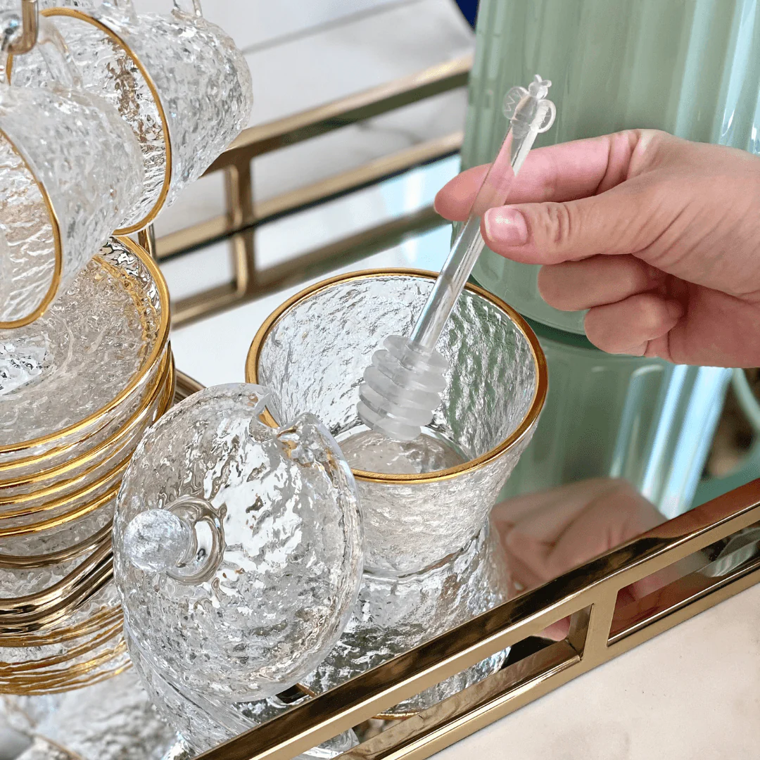 Meleira de Cristal Martelado com Colher e Tampa com Fio de Ouro Petra - Image 4