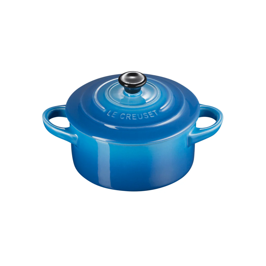Mini Cocotte Caçarola Cerâmica Azul Marseille com Pegador Preto 14cm Le Creuset - Image 8