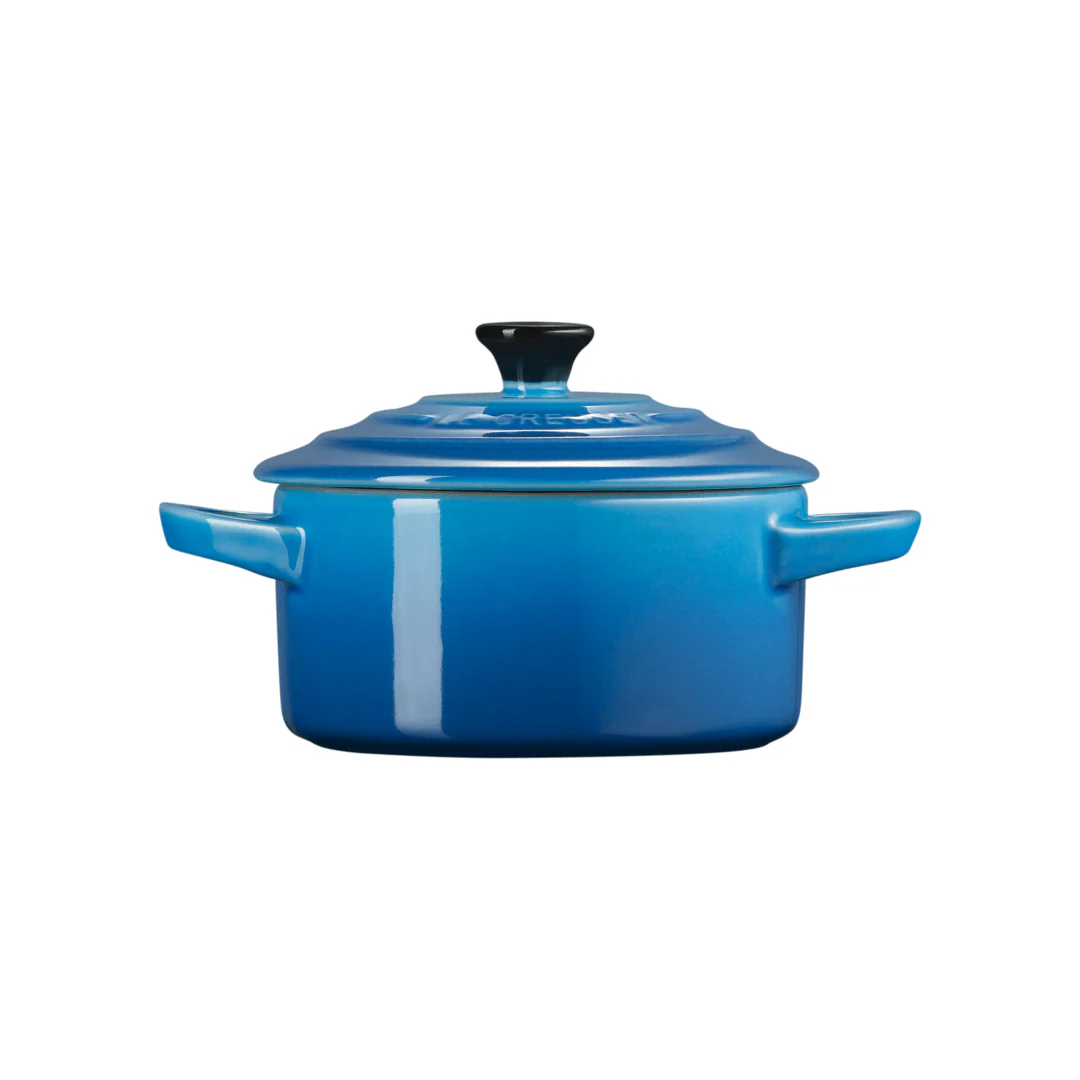 Mini Cocotte Caçarola Cerâmica Azul Marseille com Pegador Preto 14cm Le Creuset - Image 9