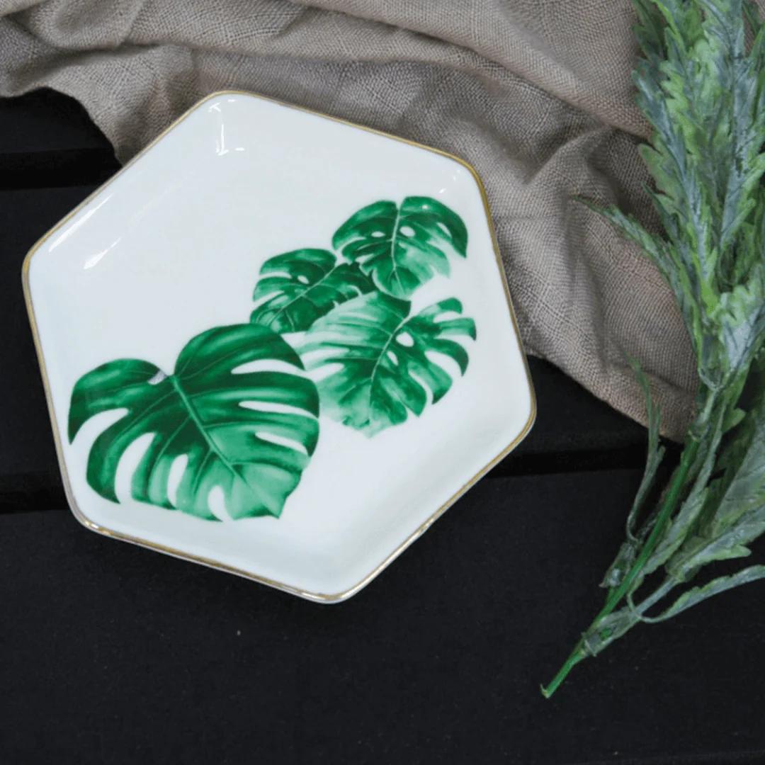 Mini Prato Decorativo Porcelana Leaf Hexágono - 12 cm