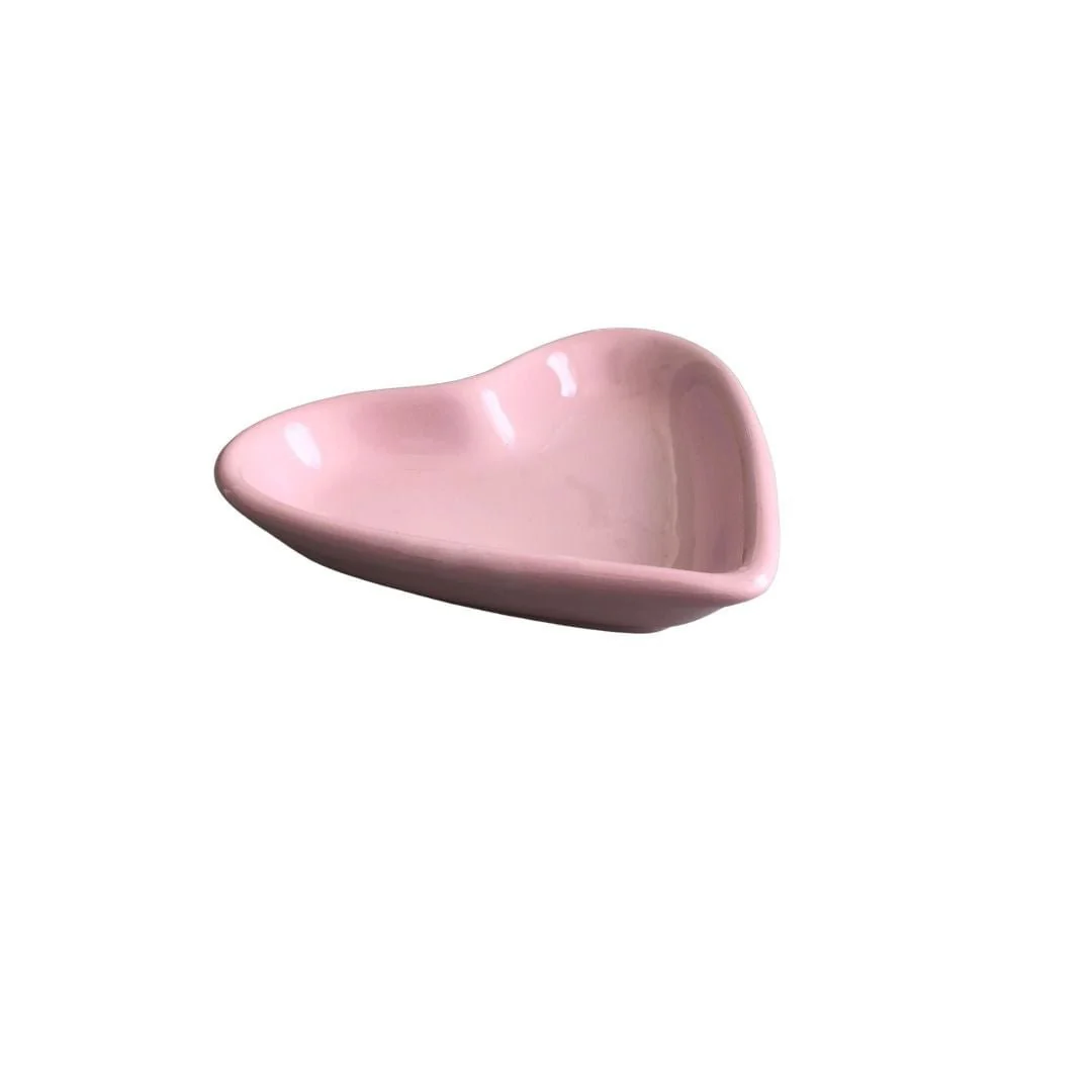 Mini Prato Petisco Coração Cerâmica Esmaltado Rosa