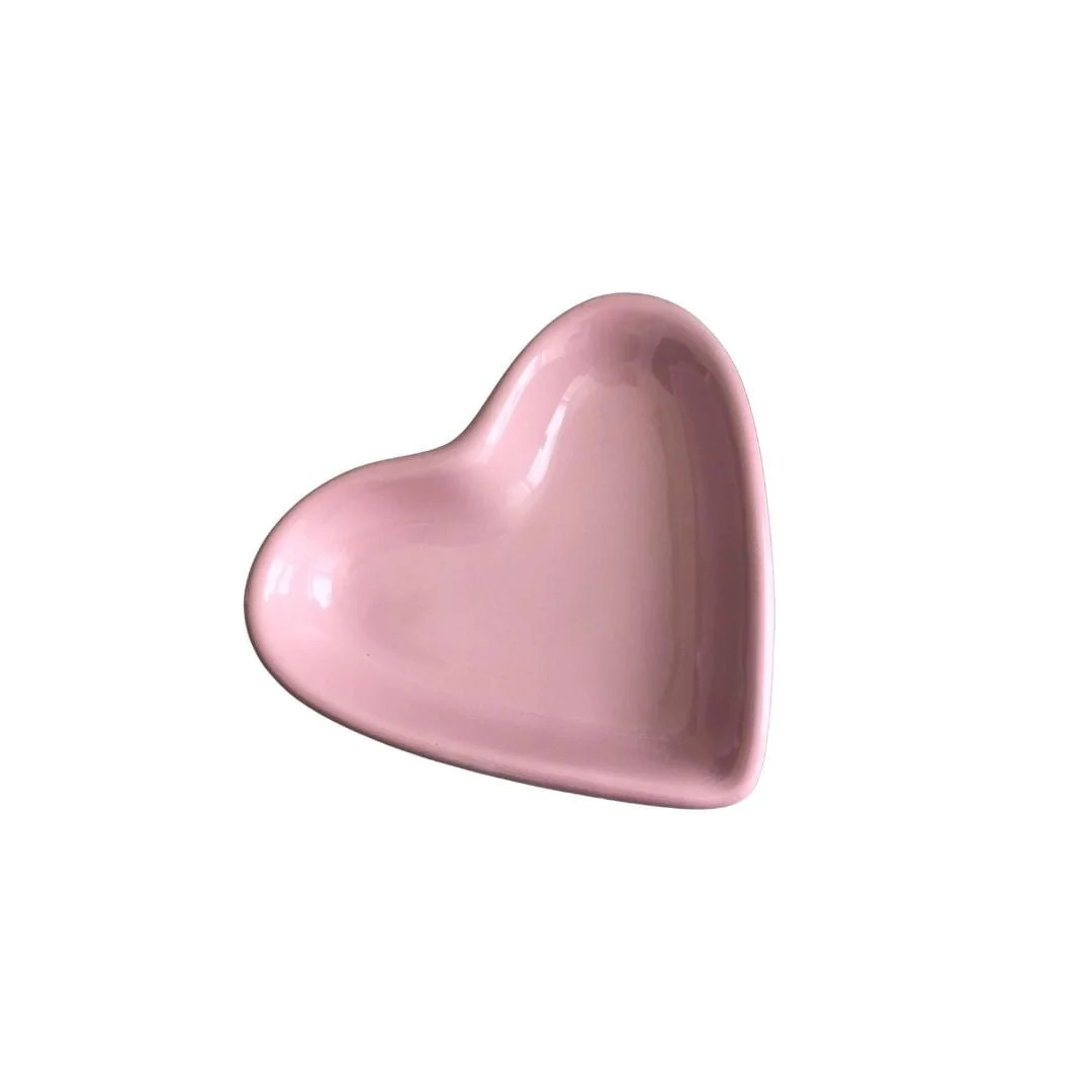 Mini Prato Petisco Coração Cerâmica Esmaltado Rosa - Image 2