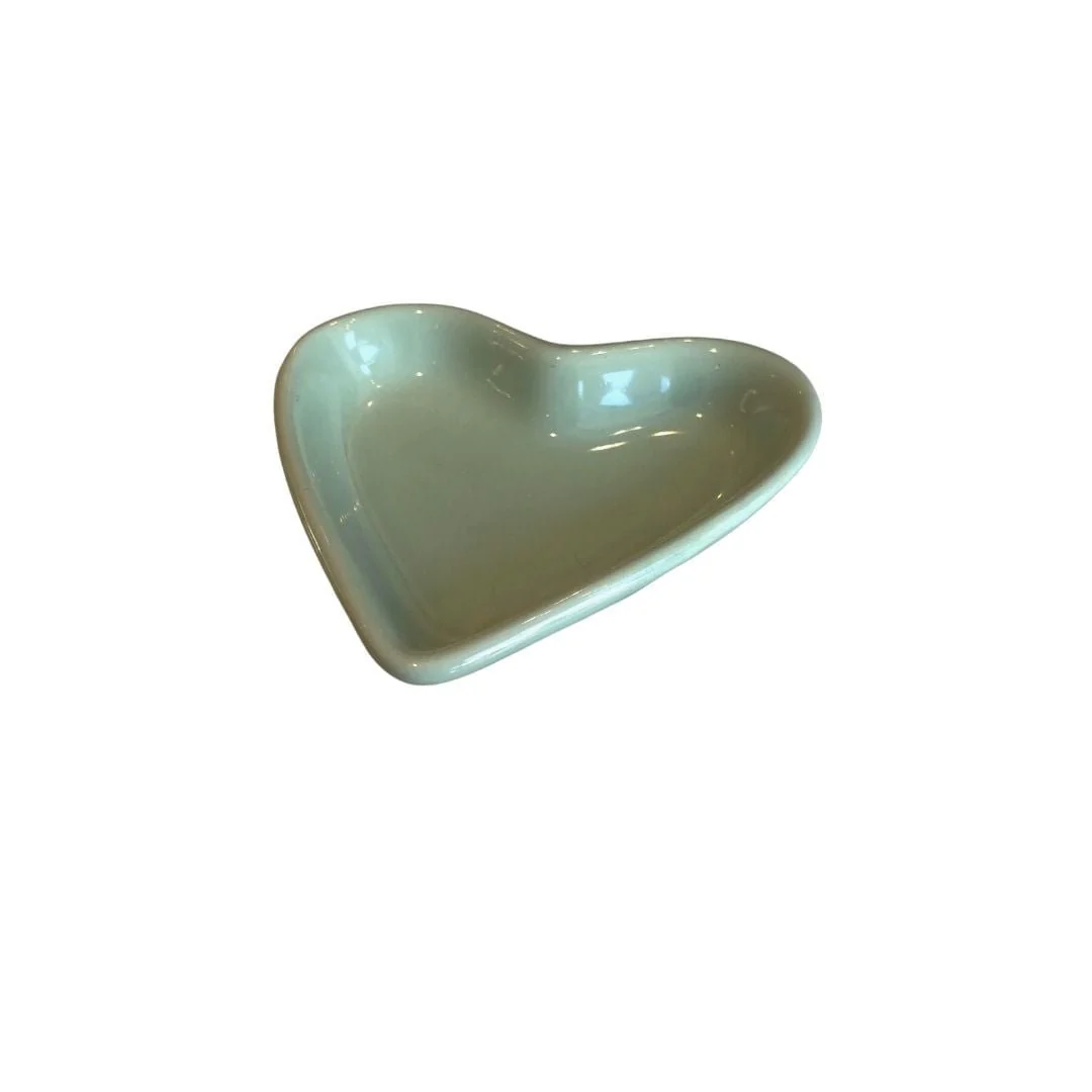 Mini Prato Petisco Coração Cerâmica Esmaltado Verde