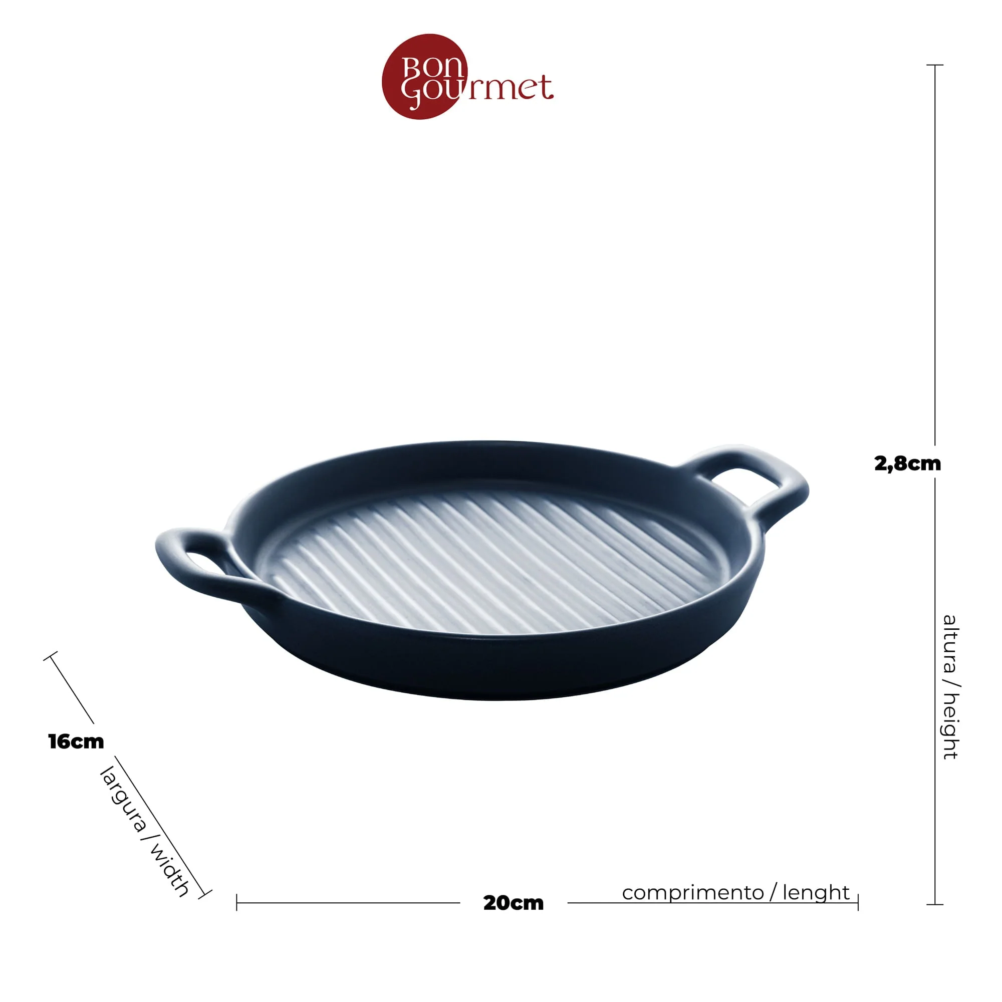 Mini Travessa Grill Redonda Porcelana Nordica Azul Marinho Matt - 20cm - Image 5