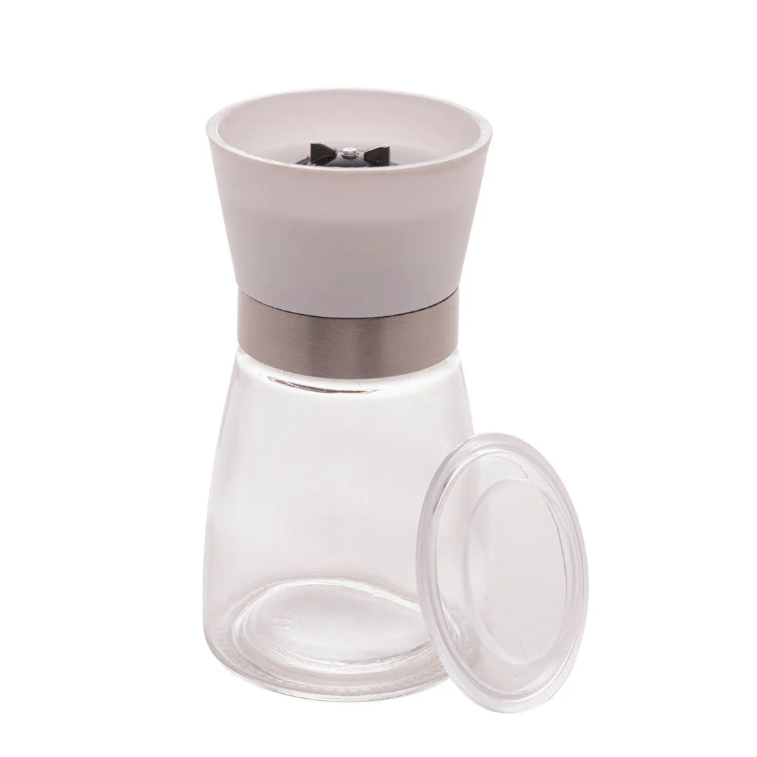 Moedor de Tempero em Vidro com Tampa Branca 170ml