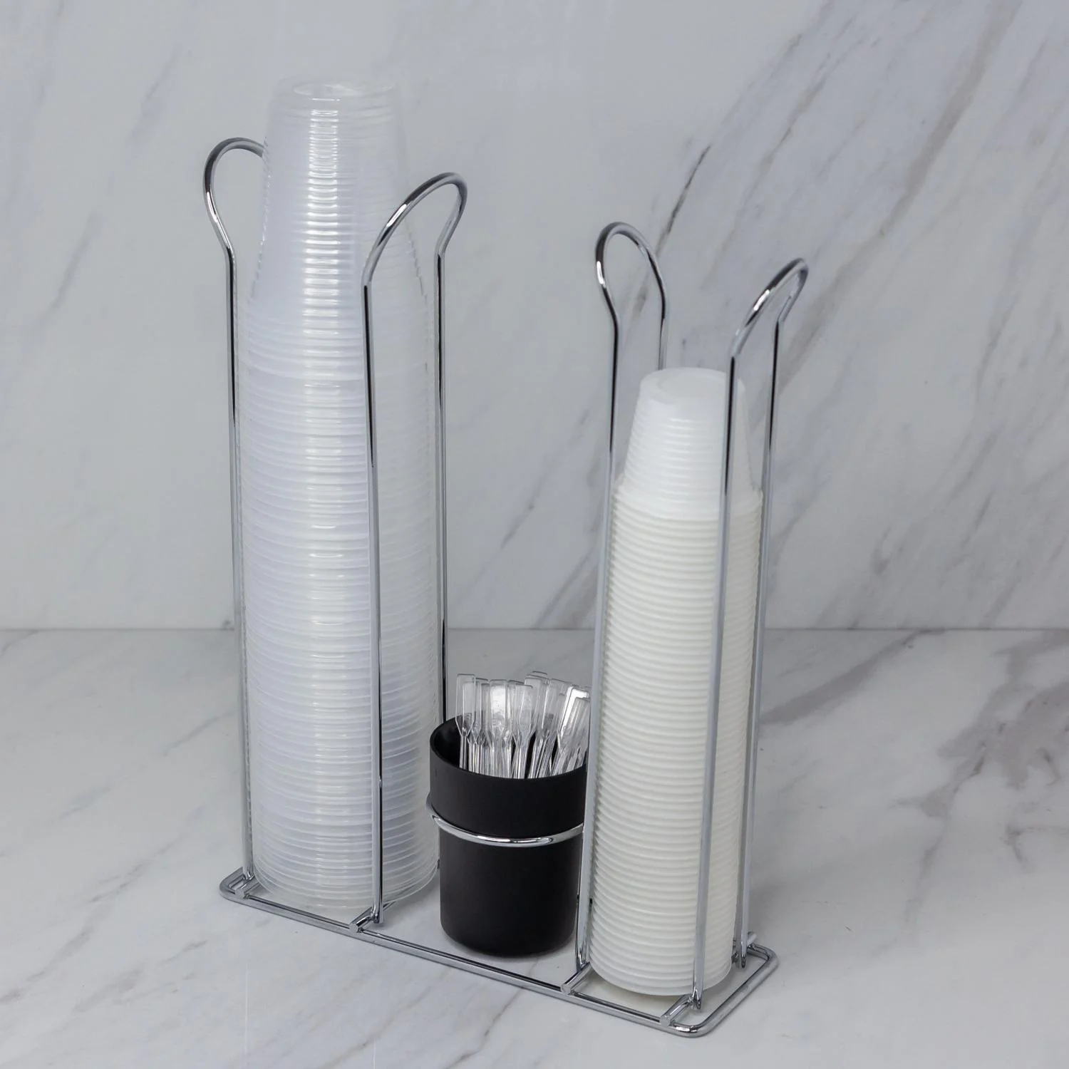 Organizador Copos Descartaveis 50/80ml, 200ml e Mexedor Preto e Cromado - Image 3