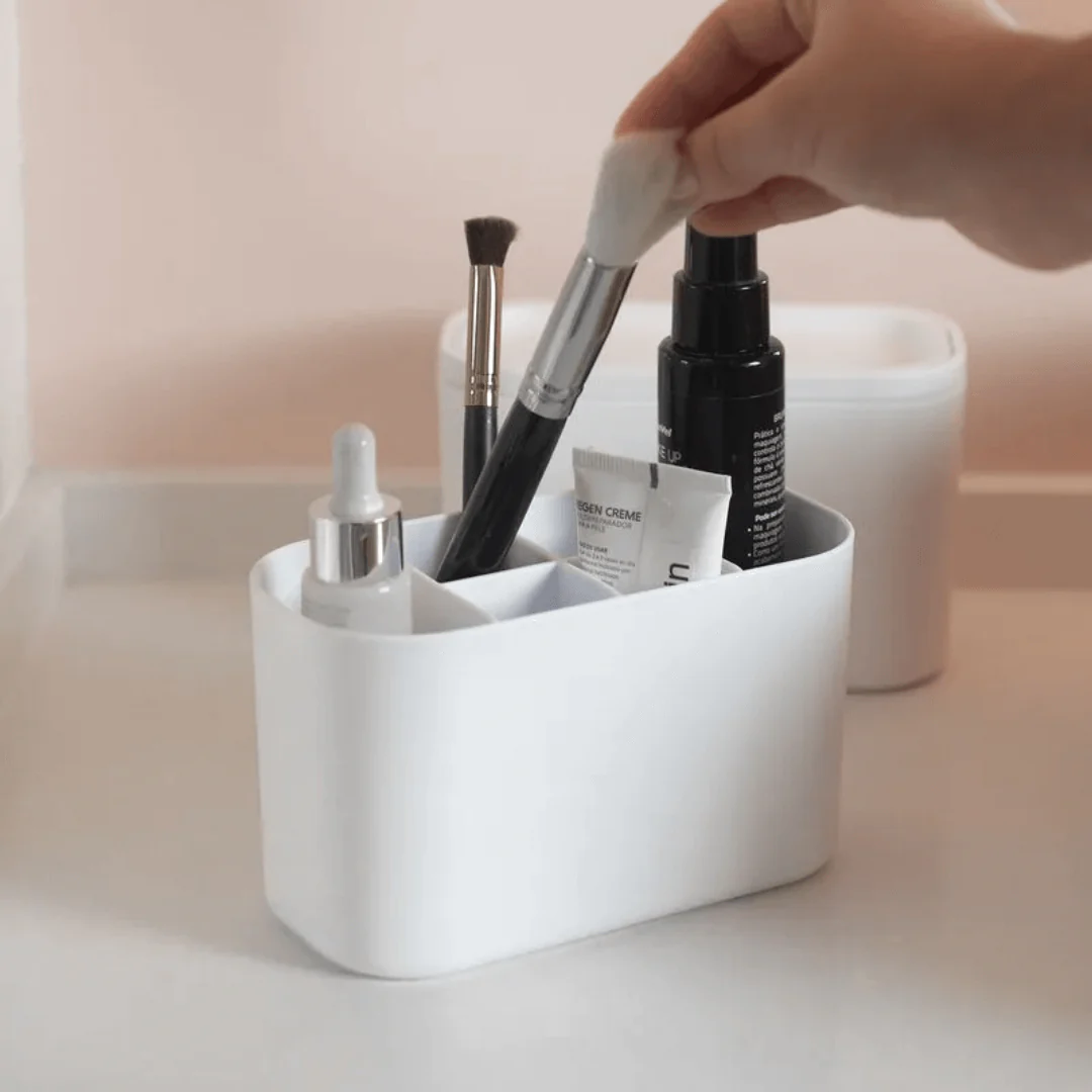Organizador de Maquiagem com Divisórias Bold Branco 16,8cm