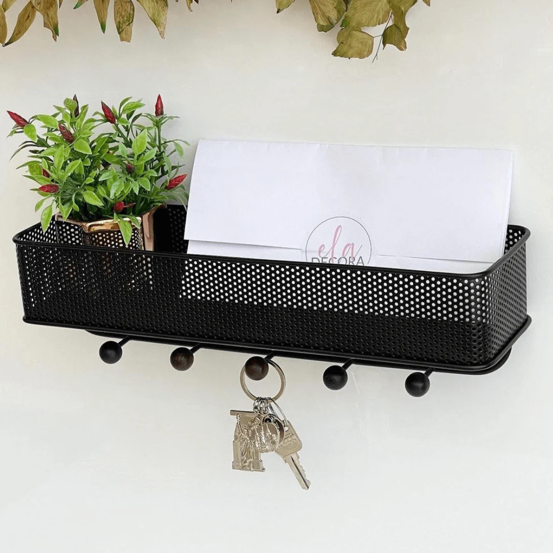 Organizador Porta Chaves e Correspondências Estique Preto com 5 Ganchos - Image 3