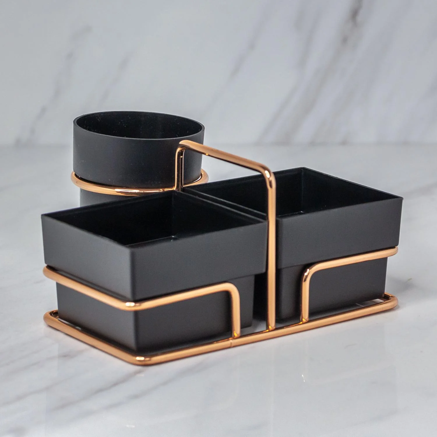 Organizador Porta Sachês de Açúcar Adoçante e Mexedor Preto e Rose Gold - Image 2