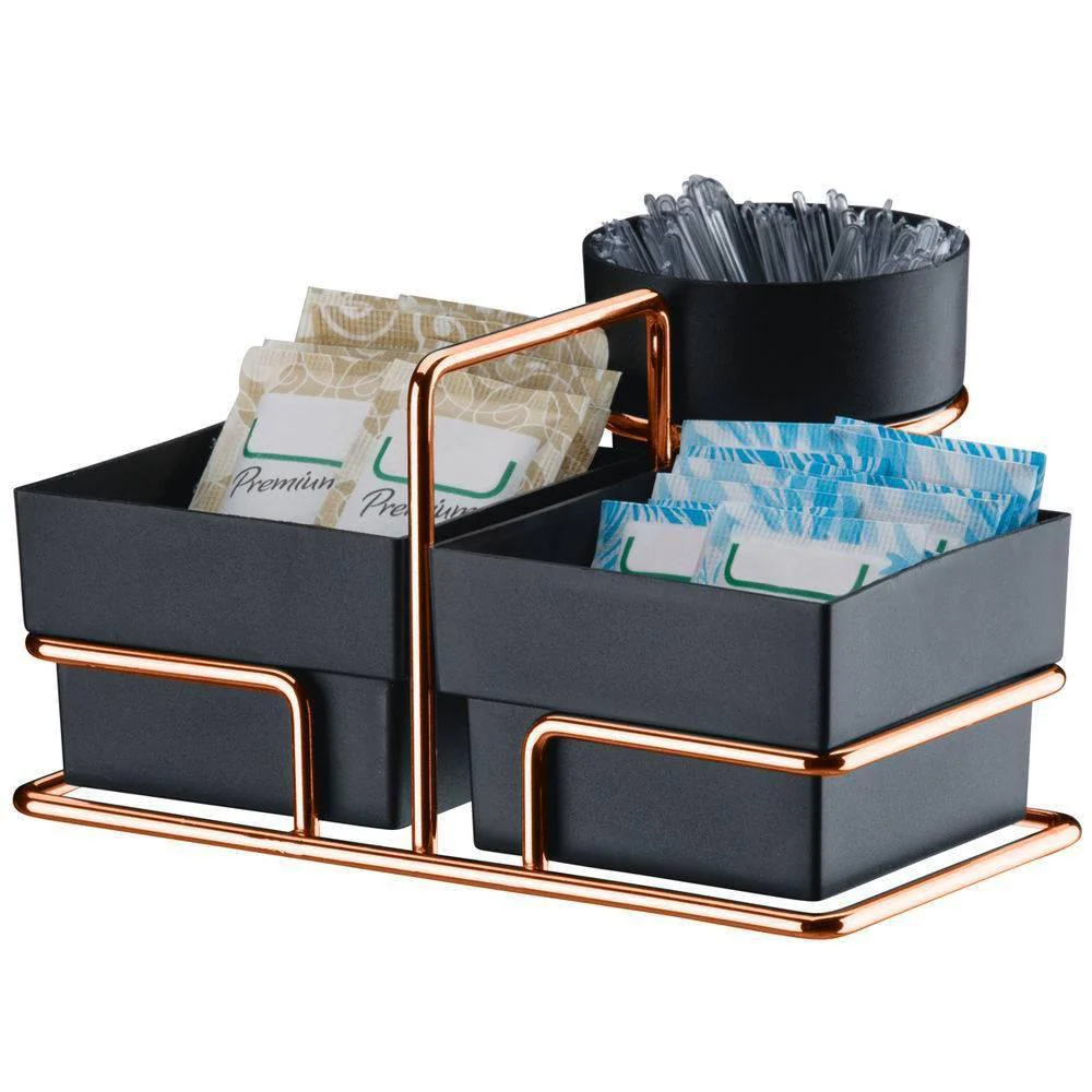 Organizador Porta Sachês de Açúcar Adoçante e Mexedor Preto e Rose Gold - Image 6
