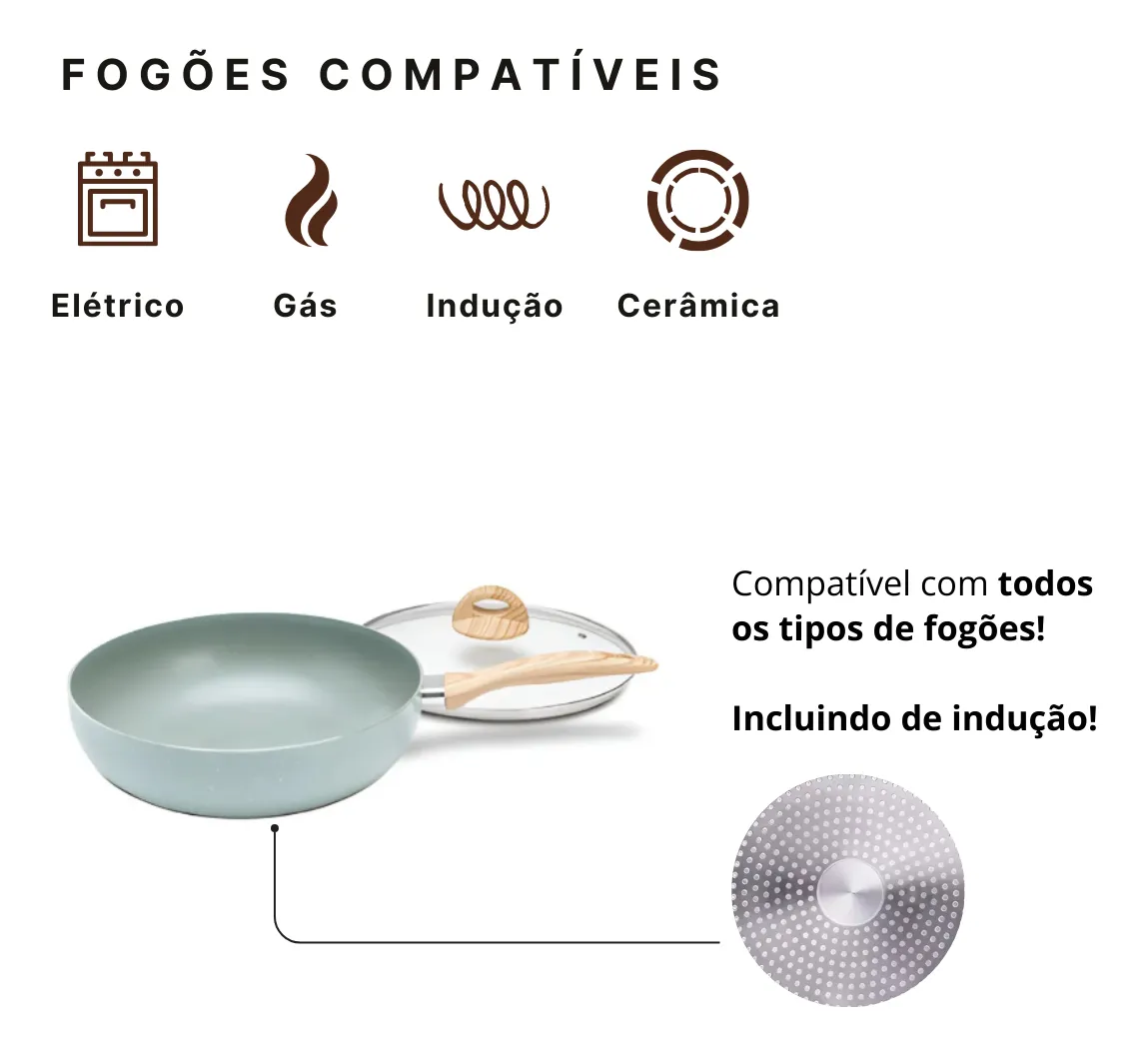 Panela Wok com Tampa Fundo de Indução Botanika Verde 3,4 Litros - Image 3