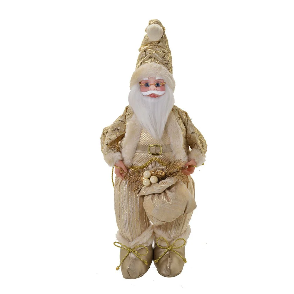 Papai Noel Musical Dourado e Branco 50cm