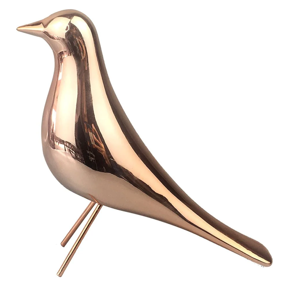 Pássaro Decorativo Rose Gold Em Cerâmica Pé em Metal (M) 18cm