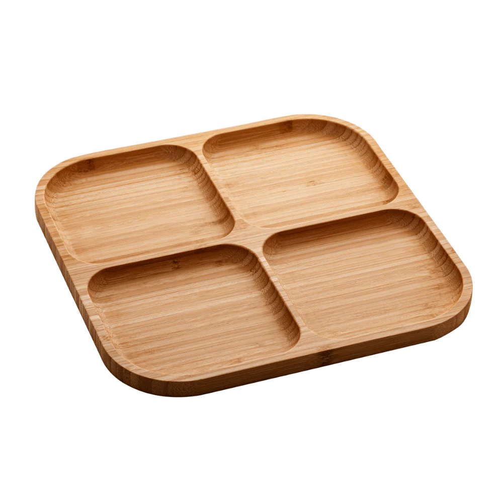 Petisqueira em Bambu Quadrada Square com 4 Divisórias 29,5cm