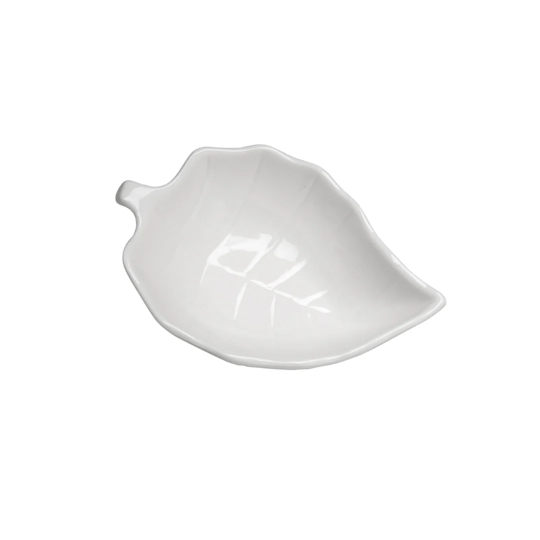 Petisqueira Bowl Porcelana Folha Leaf Branca - 14 x 9 x 5 cm - Image 4