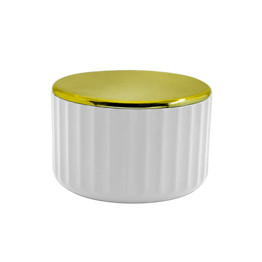 Porta Algodão Banheiro Branco e Dourado - 10 cm