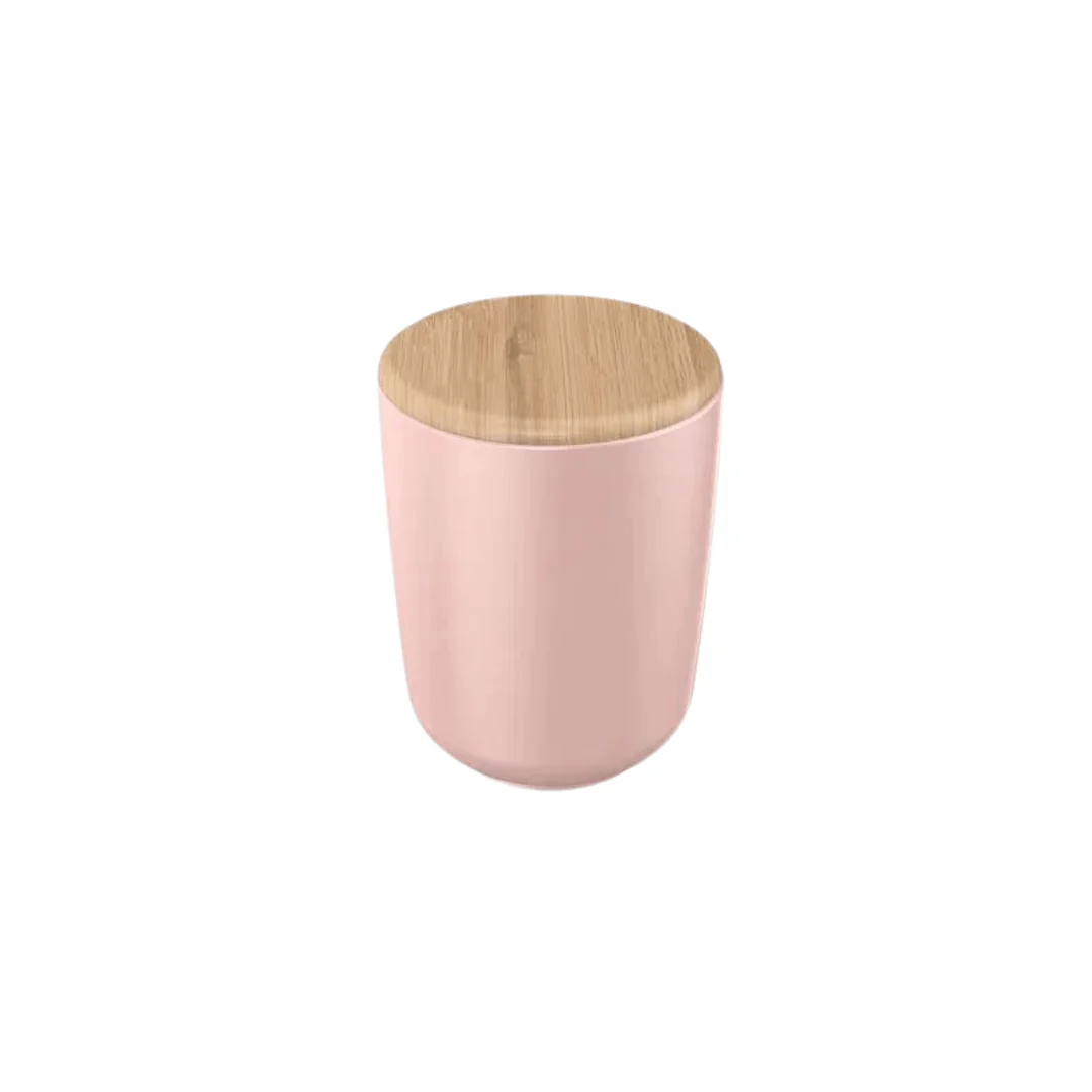 Porta Algodão em Cerâmica Rosa com Tampa de Bambu Osaka