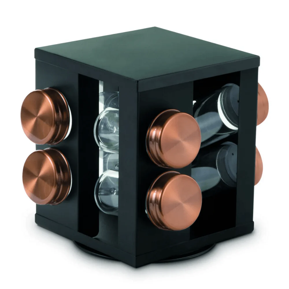 Porta Temperos Condimentos Giratório De Bancada Inox Rose Gold - 8 Potes Com Tampa