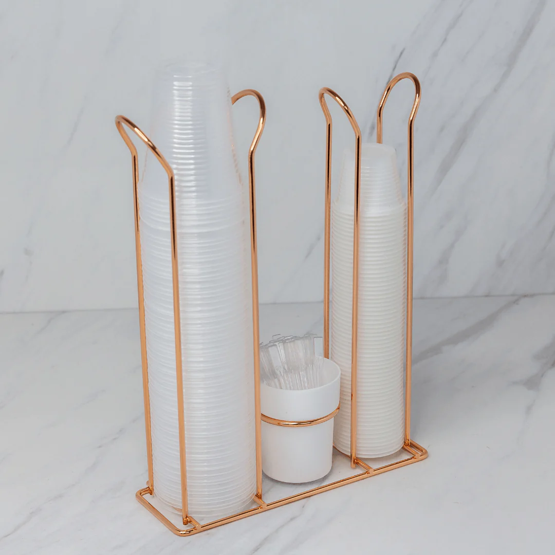 Suporte Organizador Porta Copos 200ml e 50/80ml Porta Mexedores Rose Gold