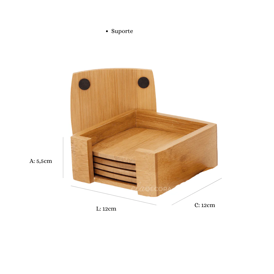 Porta Copos Quadrado com Suporte em Bambu 12cm - Image 2