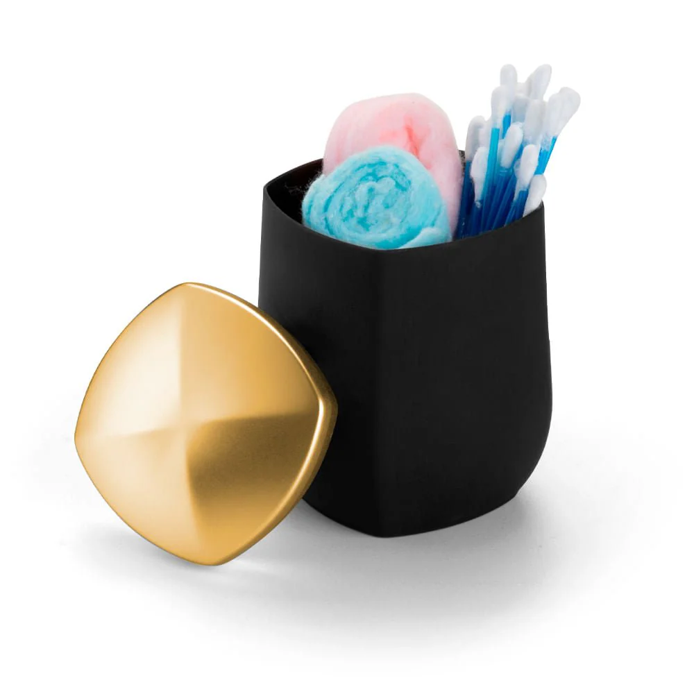 Porta Cotonete E Algodão Linha Conceito Preto Com Dourado Fosco - Image 3