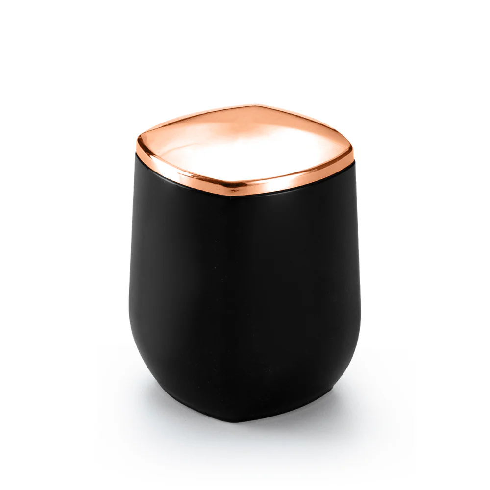 Porta Cotonete e Algodão Preto e Rose Gold