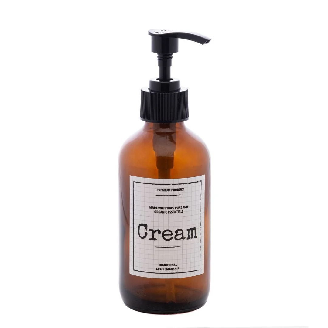Porta Creme em Vidro com Pump de Plástico âmbar 250ml